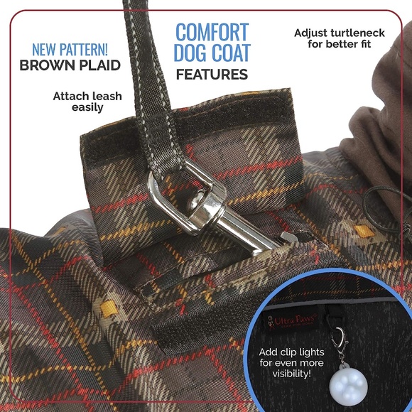 Ultra Paws Dog Comfort Coat, Brown Plaid/Reflective, 4XL, Warm - Picture 3 of 6